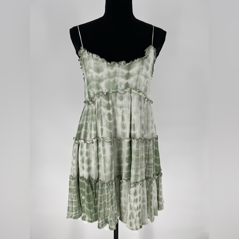 SHERO GREEN & WHITE TIE DYE BABYDOLL SLIP ON DRESS FULLY LINED W/LINGERIE STRAPS